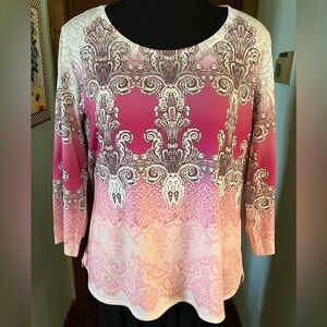 Chicos Zenergy Kayla Ombré Motif Status Print Pink Multi Top Size Large NWT